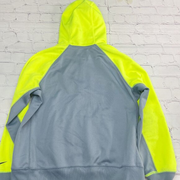 Nike Youth Large Quarter Zip Therma-Fit Hoodie Gray Neon Yellow Polyester - Picture 6 of 7
